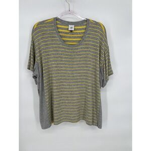 Cabi Tee Striped Top Shirt Short Sleeve Round Neck Gray Yellow Womens Sz S‎
